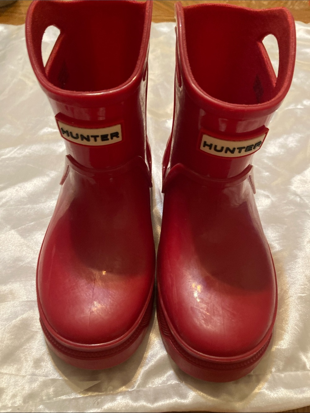 Hunter Kids Red Waterproof Rain Boots with Pull Handles